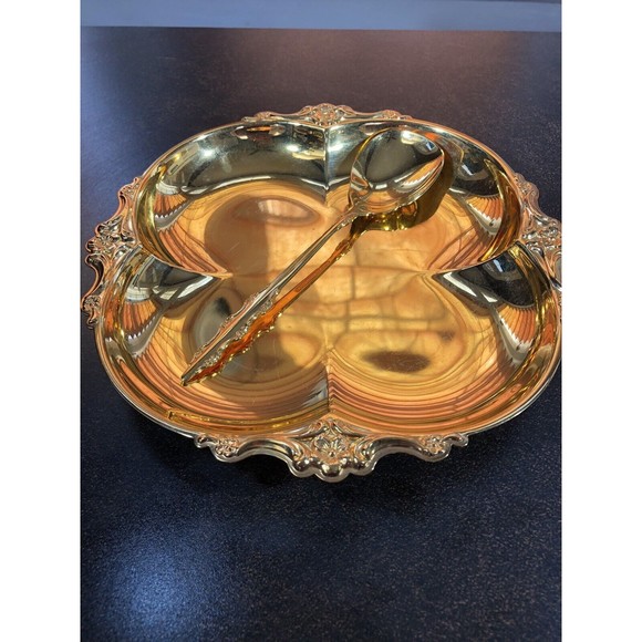 Vintage International Silver 24K G.E. 4-Leaf Clover Spoon/ Nut Candy Bonbon Dish - Picture 2 of 9